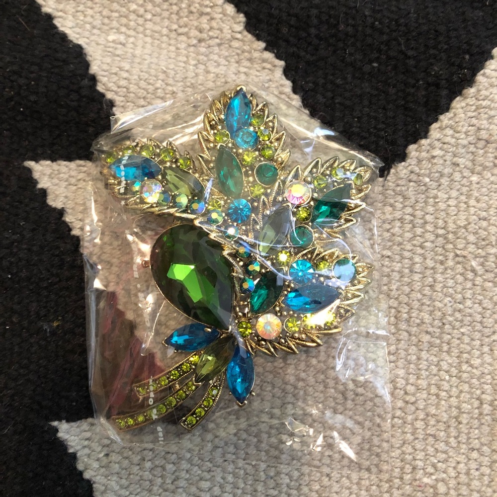 Costume jewelry - green, blue, and gold pin